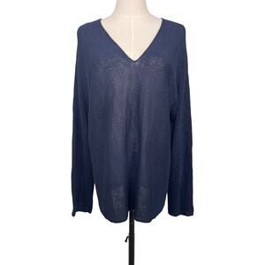 Vince 100% Linen V Neck/Back Sweater Navy Blue Lightweight Knit Size Large